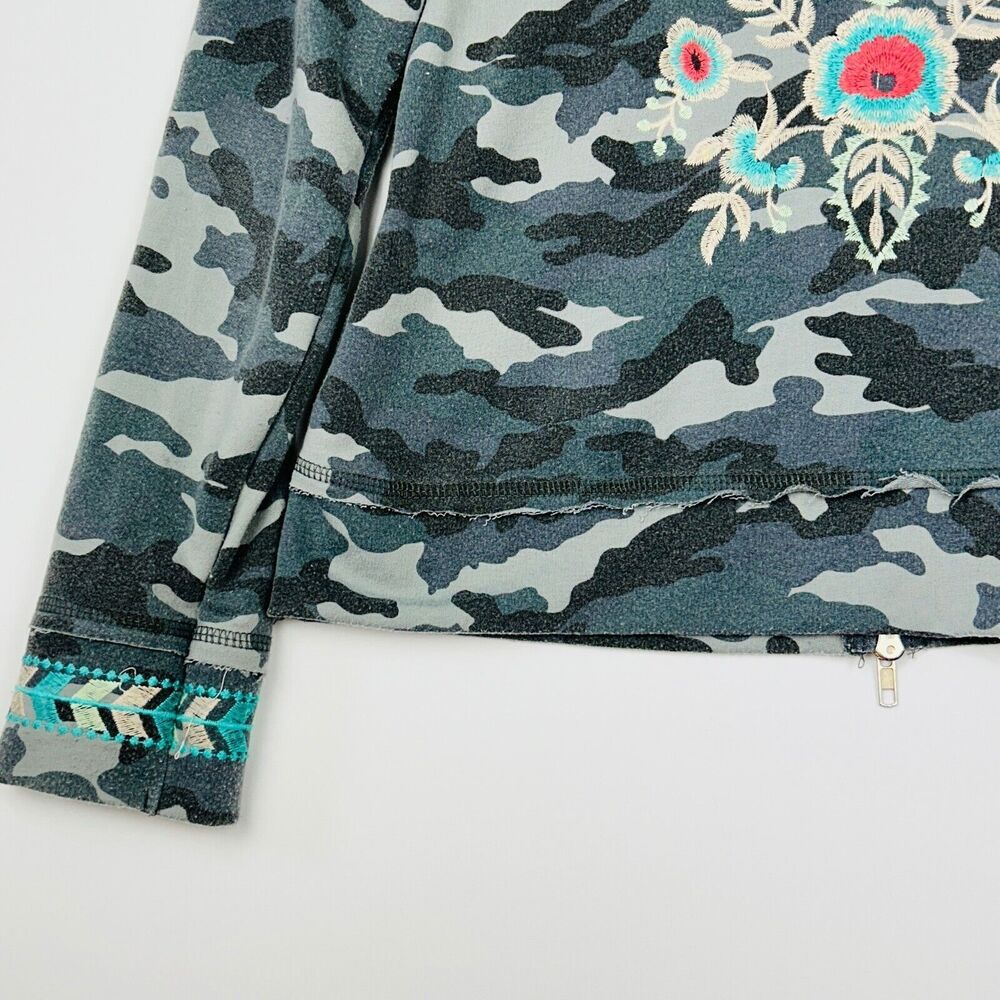Women's Camouflage Hoodie Full Zip Embroidered Raw Edge Army Gray S Shabby Chic - Picture 12 of 16